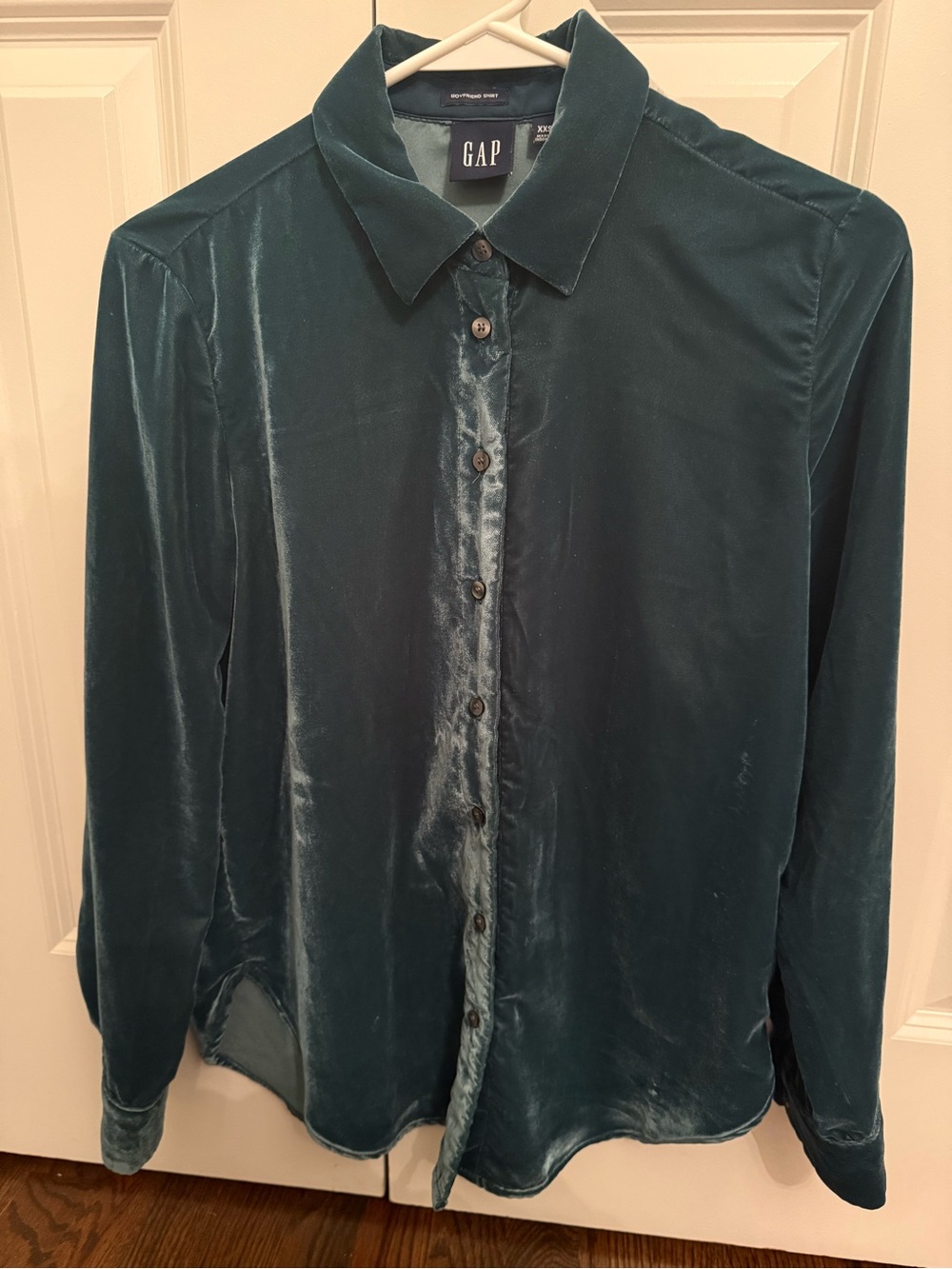 GAP Women's Teal Velvet Button-Front Shirt Jacket